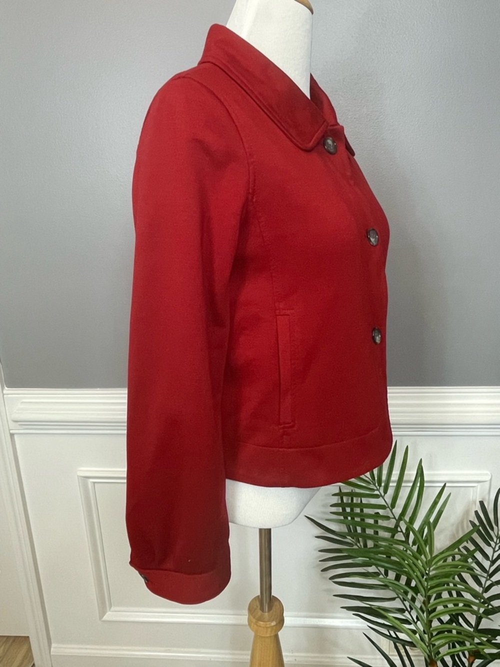 Ann Taylor Red Rounded-Collar Button Jacket - Picture 5 of 6